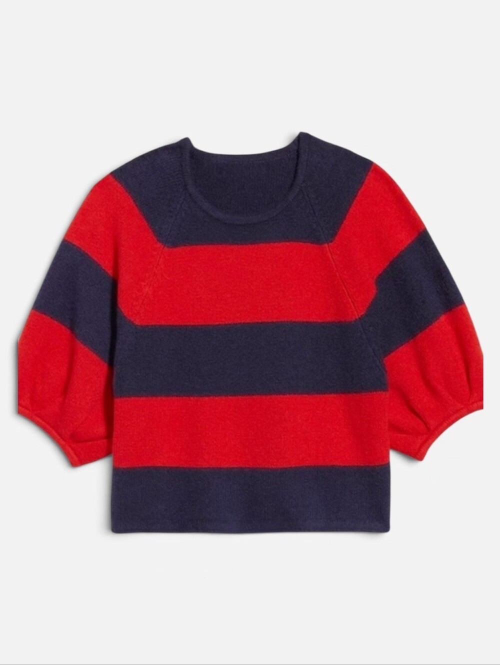 Old Navy Sosoft Cropped Puff Sleeve Sweater Red Navy stripe Size Medium Preppy